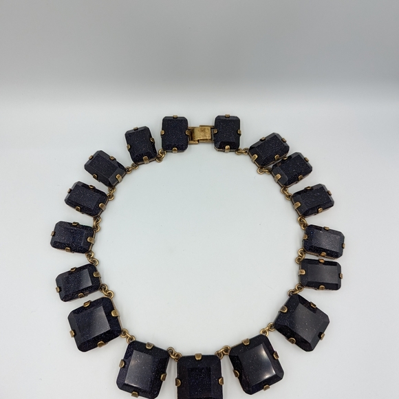 Huge Blue Goldstone Venetian Glass Haute Couture Runway RIVIERE NECKLACE - Picture 4 of 14